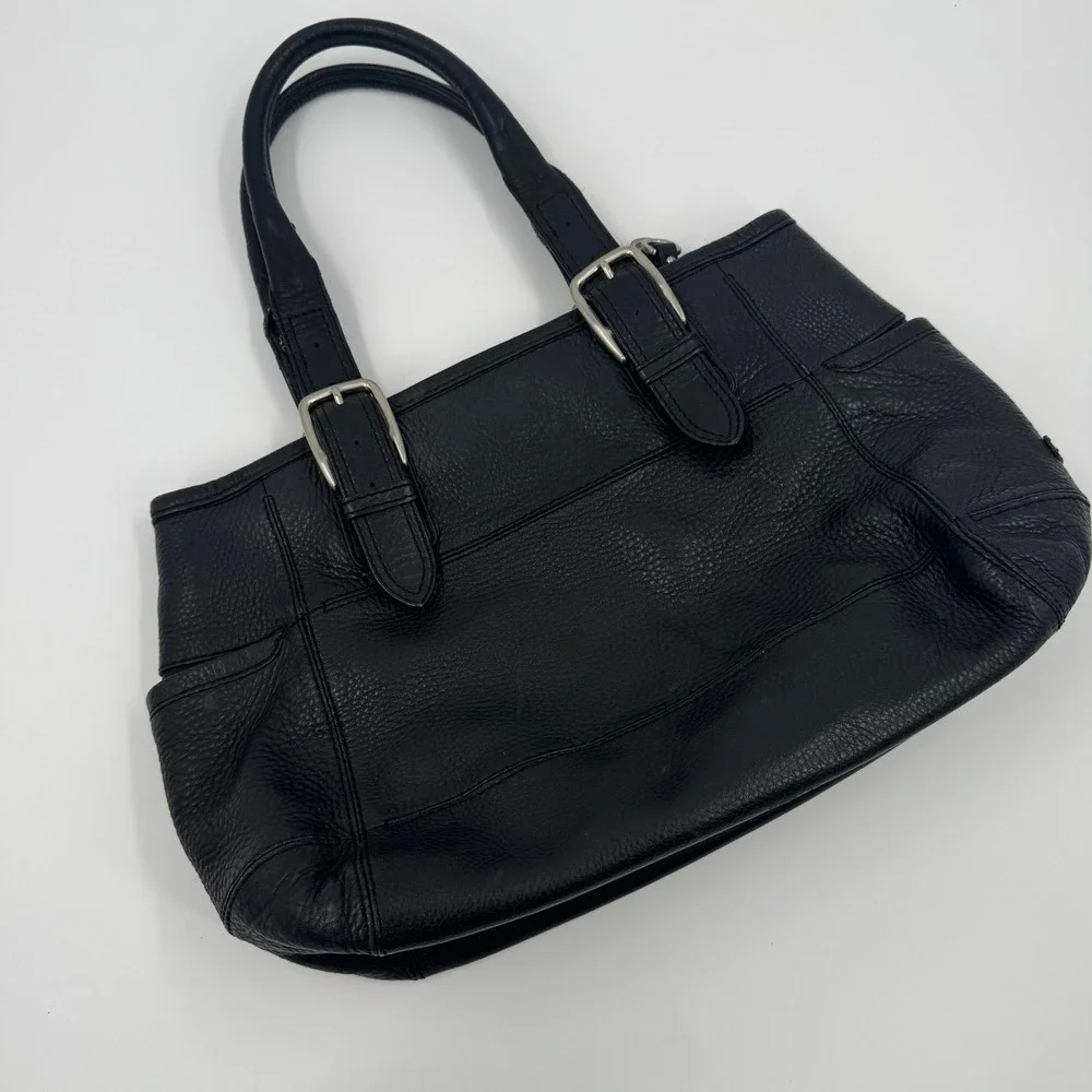 Cole Haan Black Pebbled Leather Tote Bag Silver Buckle Accent Shoulder Bag - Picture 5 of 14